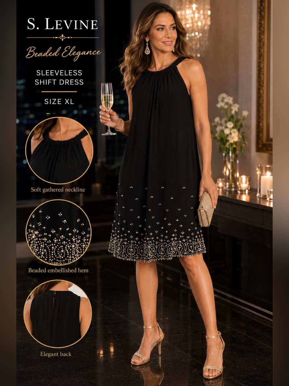 Little Black Dress XL | Beaded Cocktail Dress by S. Levine